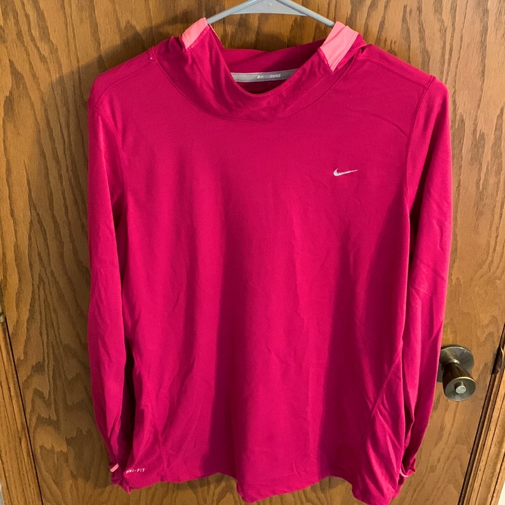 Nike womens Running Dri-Fit Pink XL long sleeve with hood top